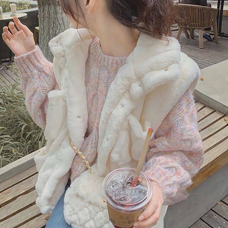 Áo Sweater Dệt Kim Chui Đầu Dáng Rộng Màu Hồng Dễ Thương