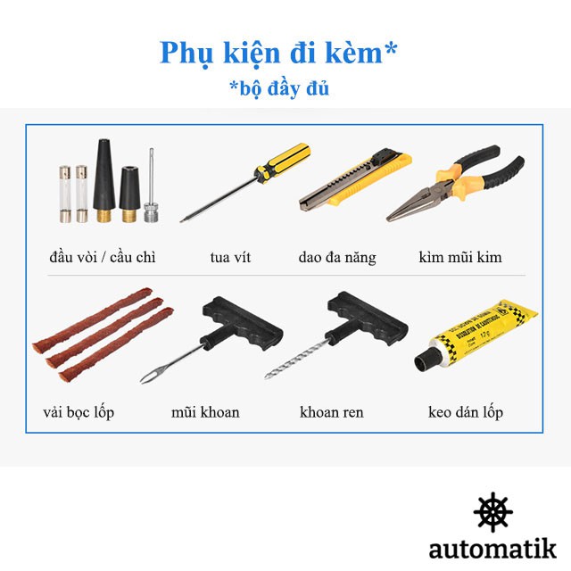 Bơm Ô Tô 2 Xi Lanh Mã Lực Cực Lớn Có Đèn LED Tự Động Ngắt Thông Minh - Automatik