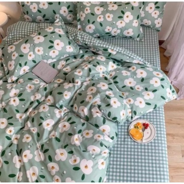 BỘ GA TRẢI GIƯỜNG cotton poly -Vỏ gối (2 chiếc) +Vỏ gối ôm+1 chăn,mền+Ga trải nệm kiểu Hàn Quốc free bo chun drap giường