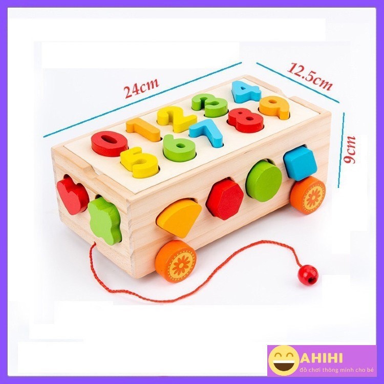 Đồ Chơi giáo dục ,Bộ xe kéo và thả Số hình khối giúp bé phát triển kỹ năng cơ bản về Hình khối và tư duy Ahihikids