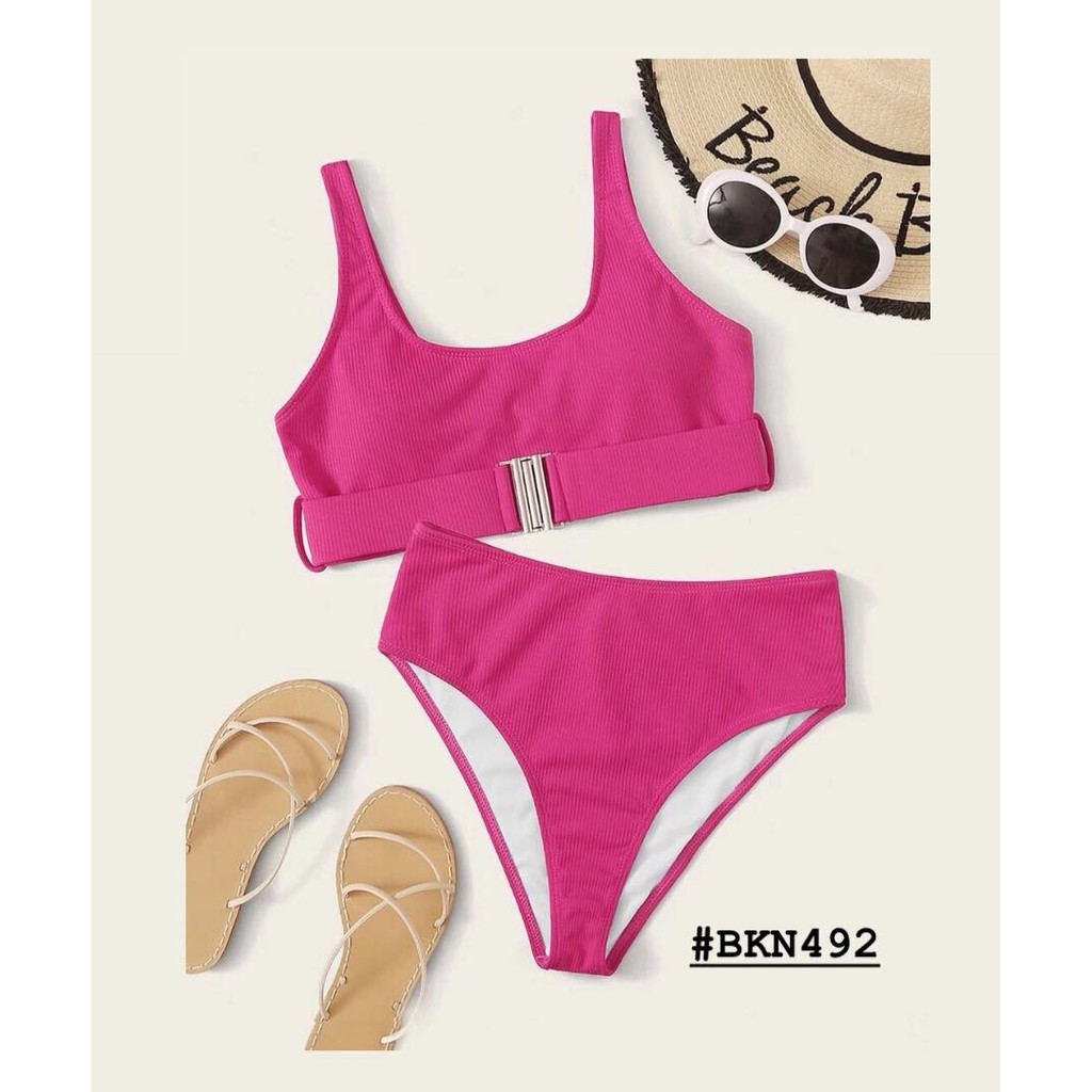 [BKN492] &lt;ÂU&gt; SET BIKINI VẢI GÂN HỒNG/ĐEN/TRẮNG (CẠP CAO)