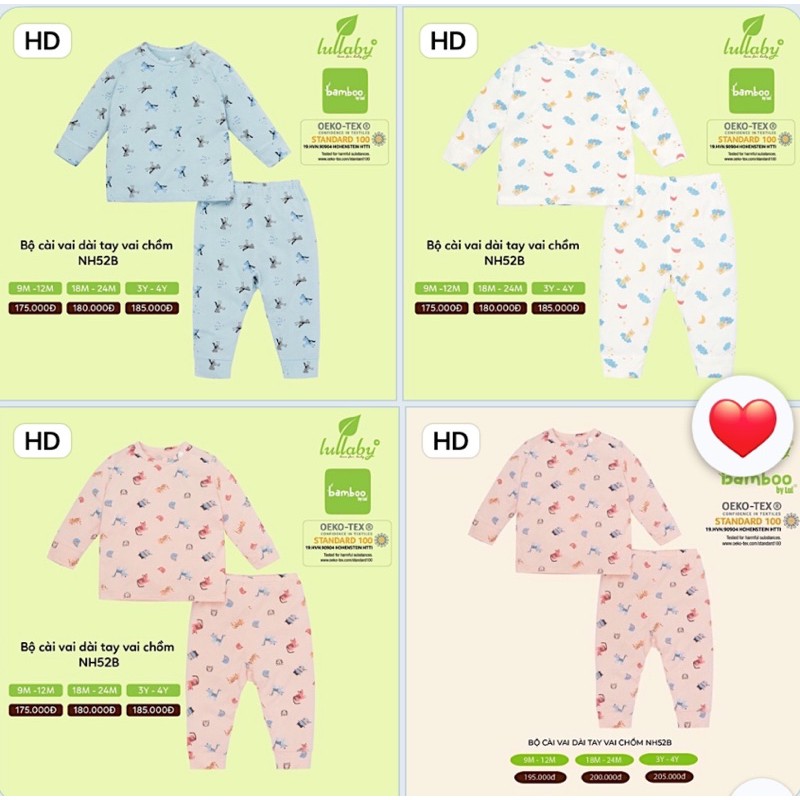 [HÀNG XẢ] Bộ dài tay bamboo Lullaby chất mát lạnh SALE 55%