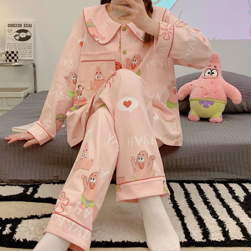 Bộ Đồ Ngủ Dài Tay Họa Tiết Hoạt Hình Dễ Thương Cho Nữ