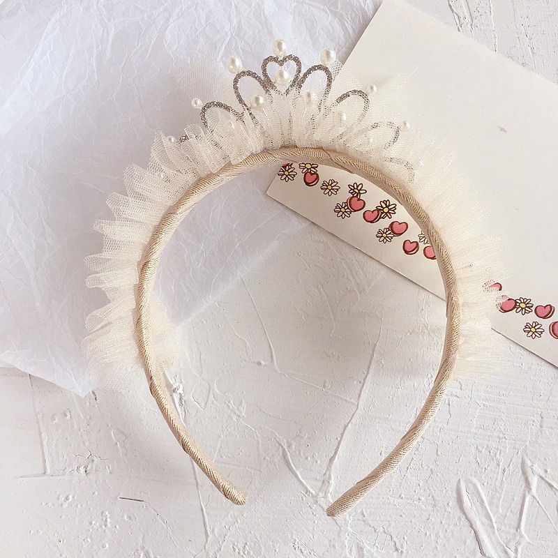 Băng đô cài tóc hình vương miện công chúa đính đá &amp; ngọc trai cho bé gái