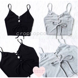 Áo croptop thun gân hai dây đan dây cột nơ ngực siêu xinh - By Sugargalz
