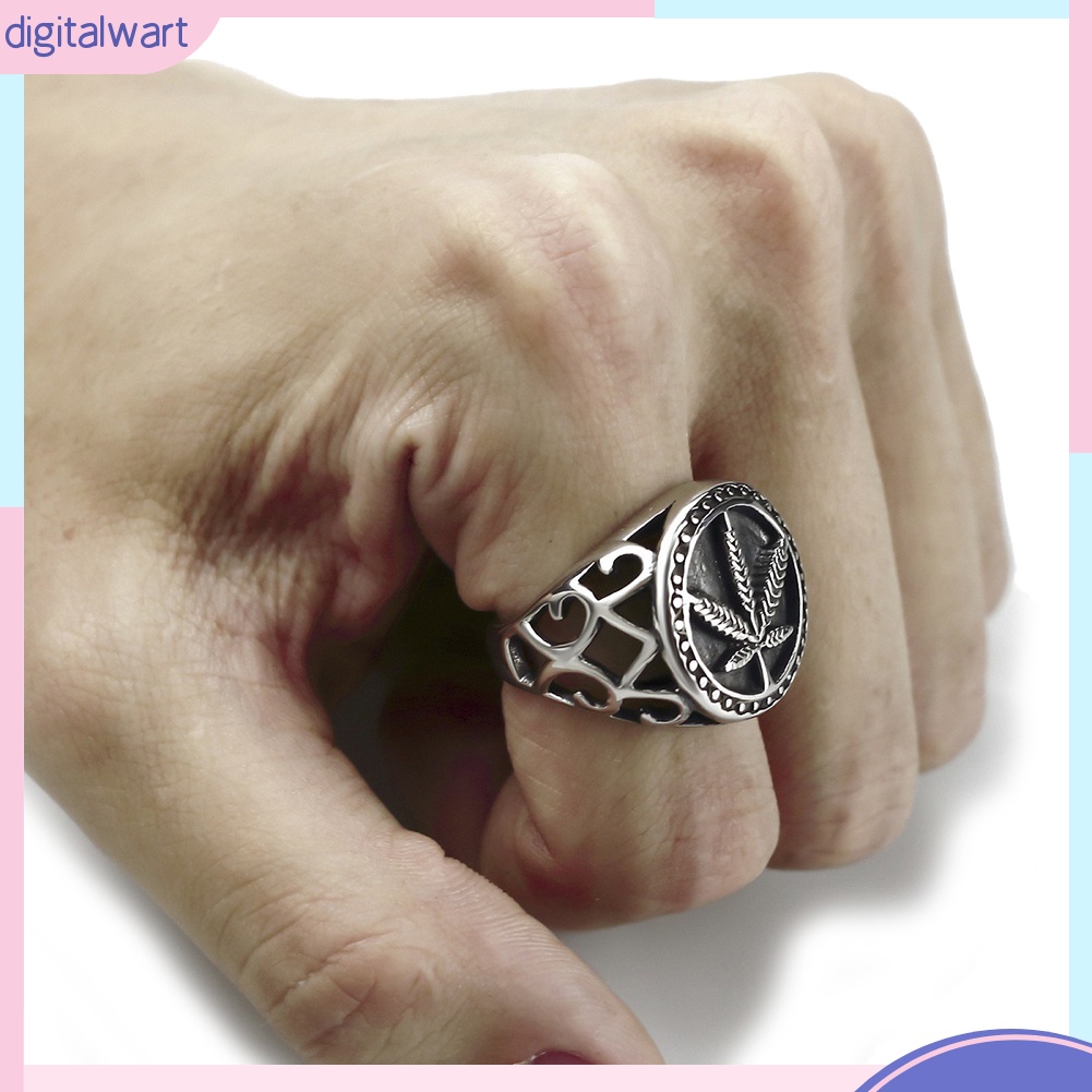 Nhẫn bằng thép không gỉ khắc hình chiếc lá độc đáo