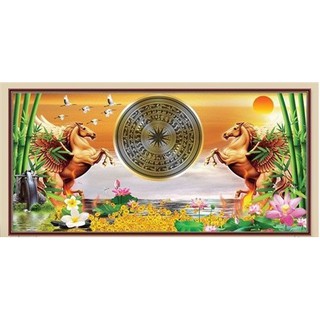 Tranh gắn đá toàn bộ  tự làm- Tranh song mã kim tiền