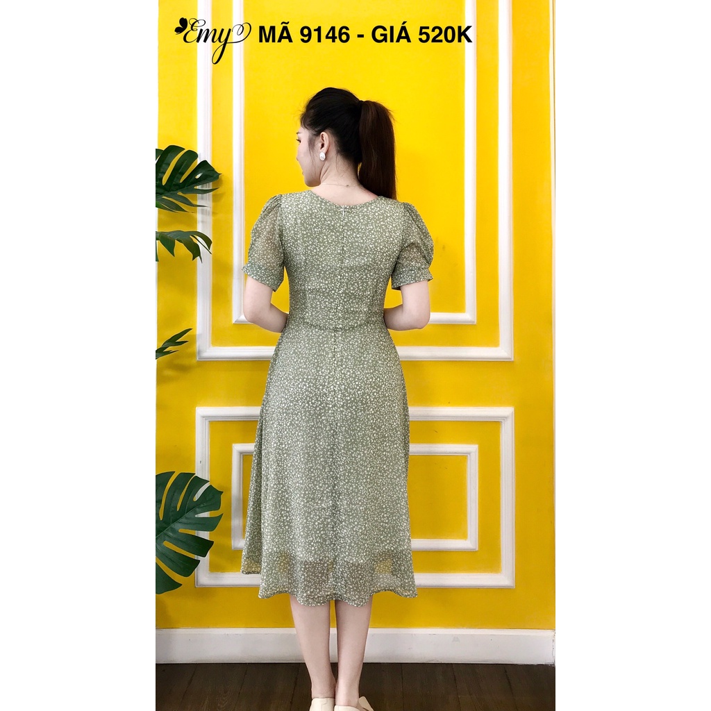 Váy EMY EM9146 Nữ Dạo Phố Xòe Xanh Hoa Nhí Có Túi