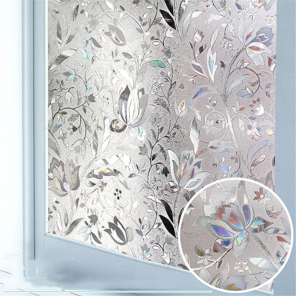 Miếng Dán Cửa Sổ Bằng Vinyl Không Dính Họa Tiết Hoa Tulip 3D