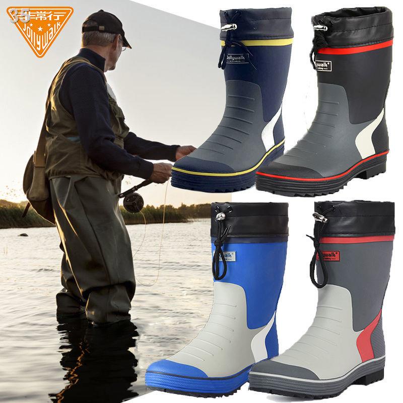 giày đi mưa cao su thời trang nam mùa xuân và hè của giới chống thấm nước overshoes câu cá giữa ống ủng trư