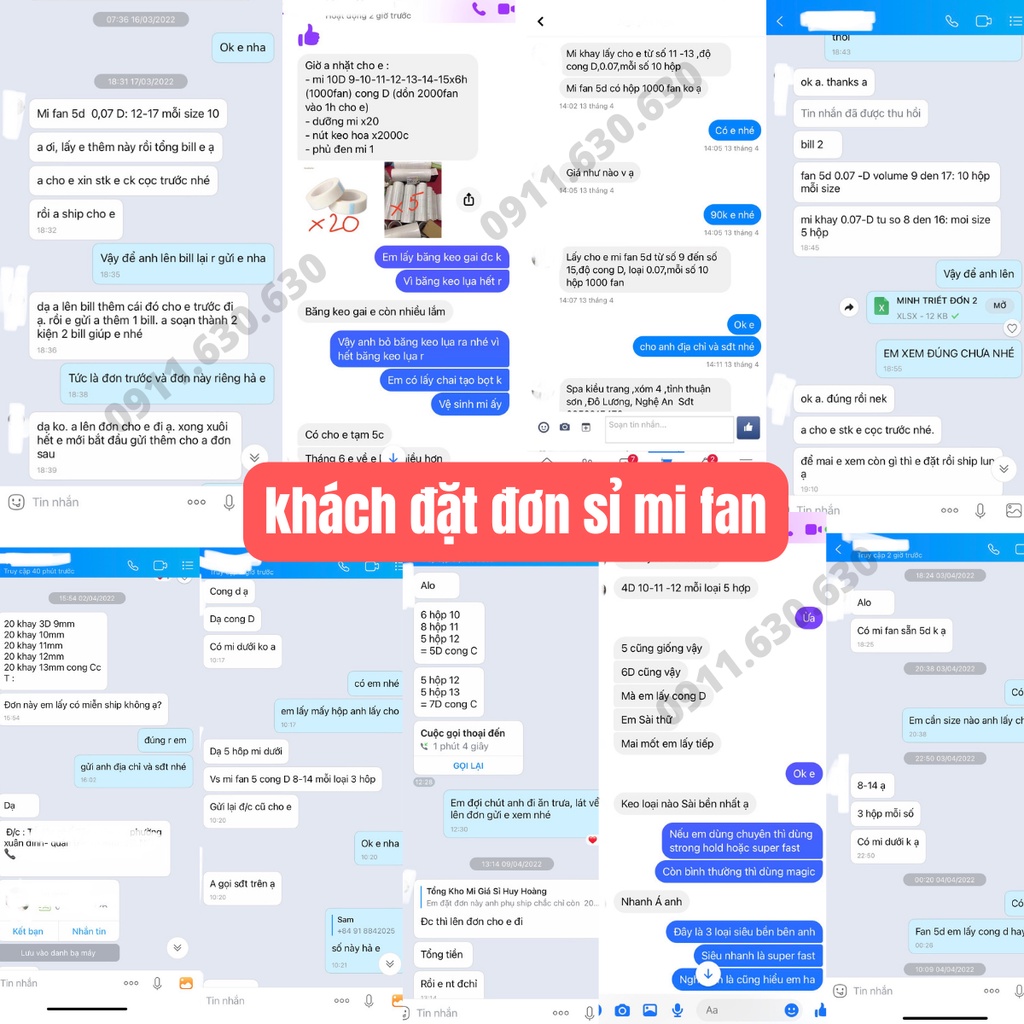 Mi Fan 4D Mix C- D 007 MIX SIZE  mm_dụng cụ nối mi_ Thiên Ngọc Mi