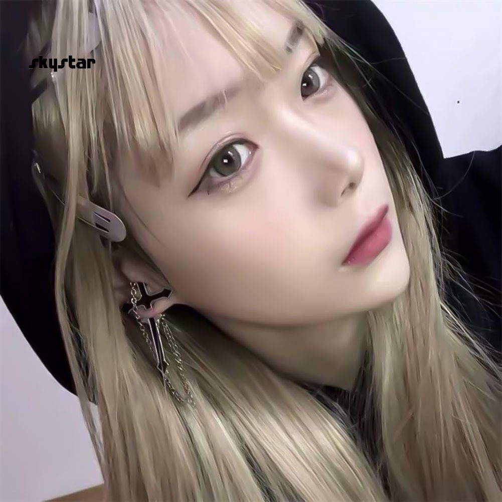 1 Khuyên Tai Xỏ Sụn Dạng Mắc Xích Dài Hình Thánh Giá Phong Cách Punk Unisex