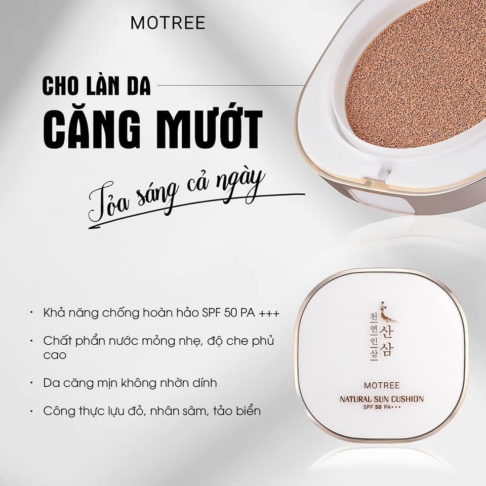 [CHÍNH HÃNG + QUÀ TẶNG] Cushion Trang Điểm Chống Nắng Vật Lý Lựu Sâm Motree,Natural Sun Cushion SPF 50+ PA+++