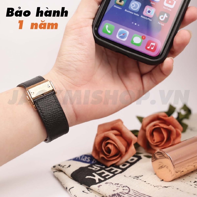 [DÂY DA THẬT] DÂY DA BÊ EPSOM MAY TAY THỦ CÔNG MÀU ĐEN KHÓA HUBLOT CHO APPLE WATCH SERIES 1=&gt;6 (BẢO HÀNH 1 NĂM)