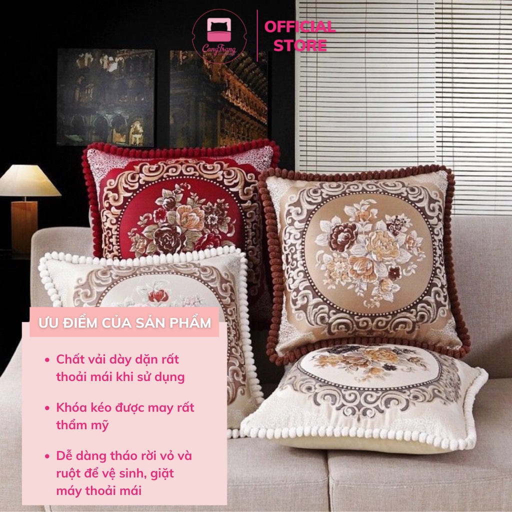 Gối Tựa Sofa, Tựa Lưng Tây Âu Trang Trí Tết - Vỏ Gấm Cao Cấp Sang Trọng - Size 45cm x 45 cm