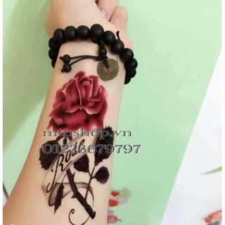 Combo 6 tấm hình xăm dán tattoo cao cấp size 10x6cm HOA HỒNG KHOE SẮC