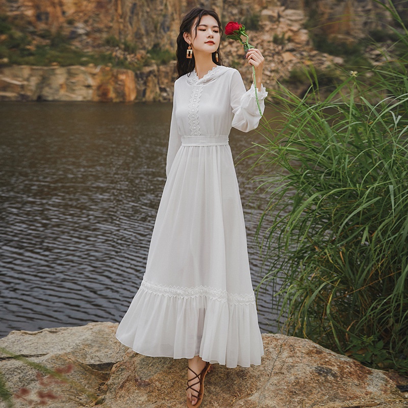 IELGYĐầm Voan Dài Có Mũ Trùm Màu Trắng Thời Trang Dành Cho Nữ