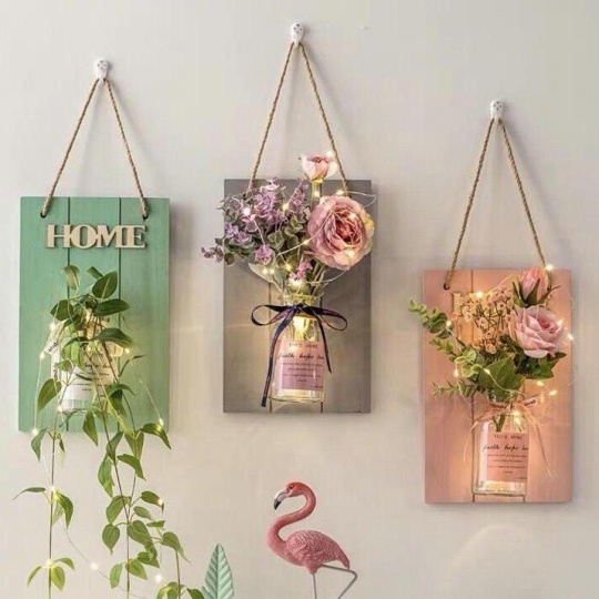 Khung Gỗ Chữ Home Và Lọ Thủy Tinh Treo Tường Decor
