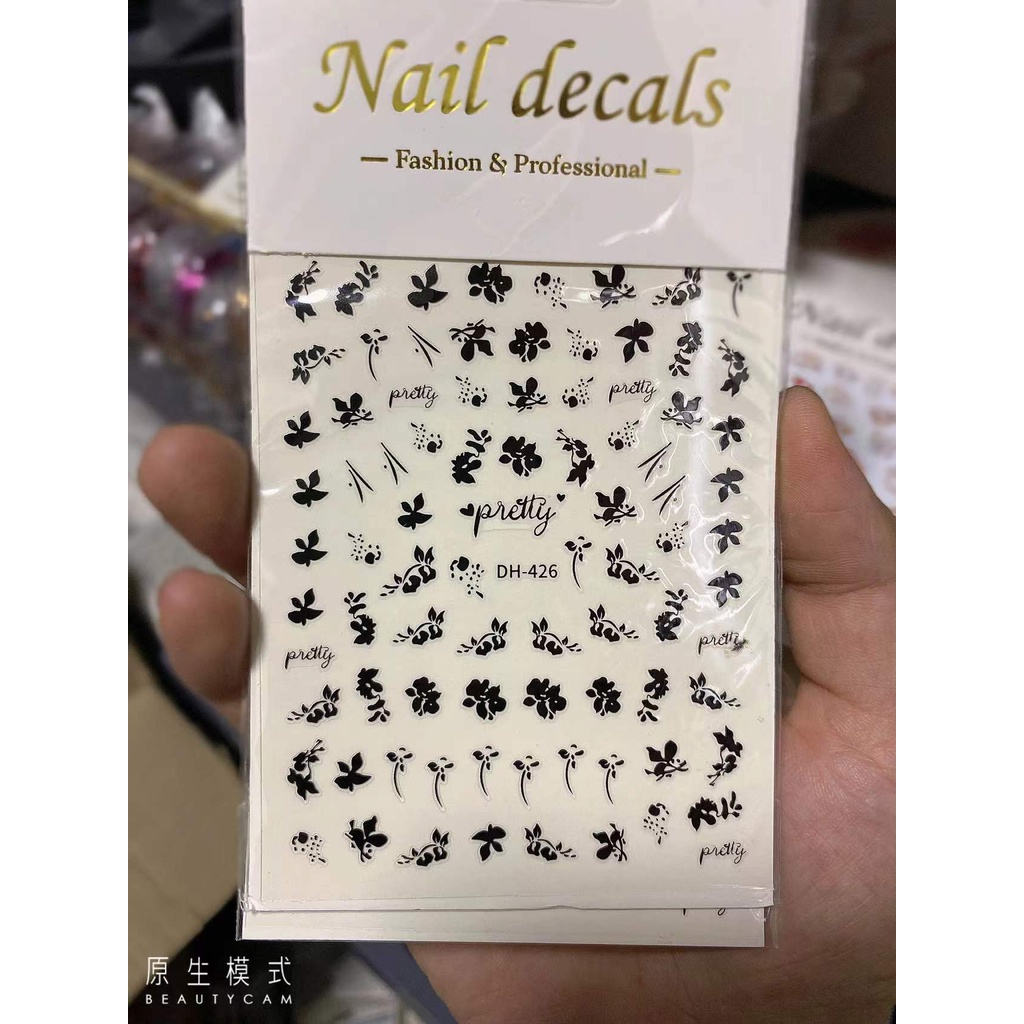 STICKER HOA  TRANG TRÍ NAIL DH426 Black