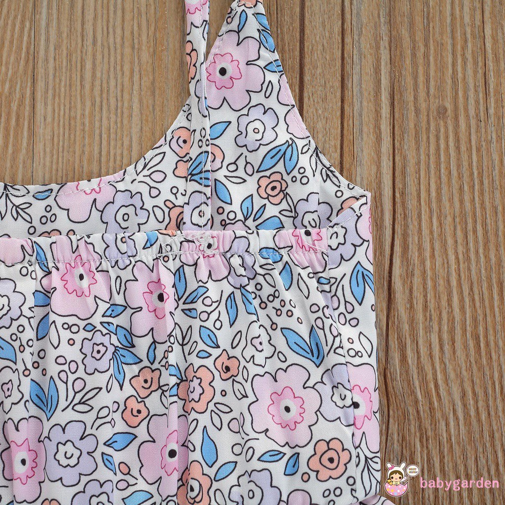 Bộ Áo Liền Quần Hai Dây In Hoa + Băng Đô Thời Trang Mùa Hè Cho Bé Gái