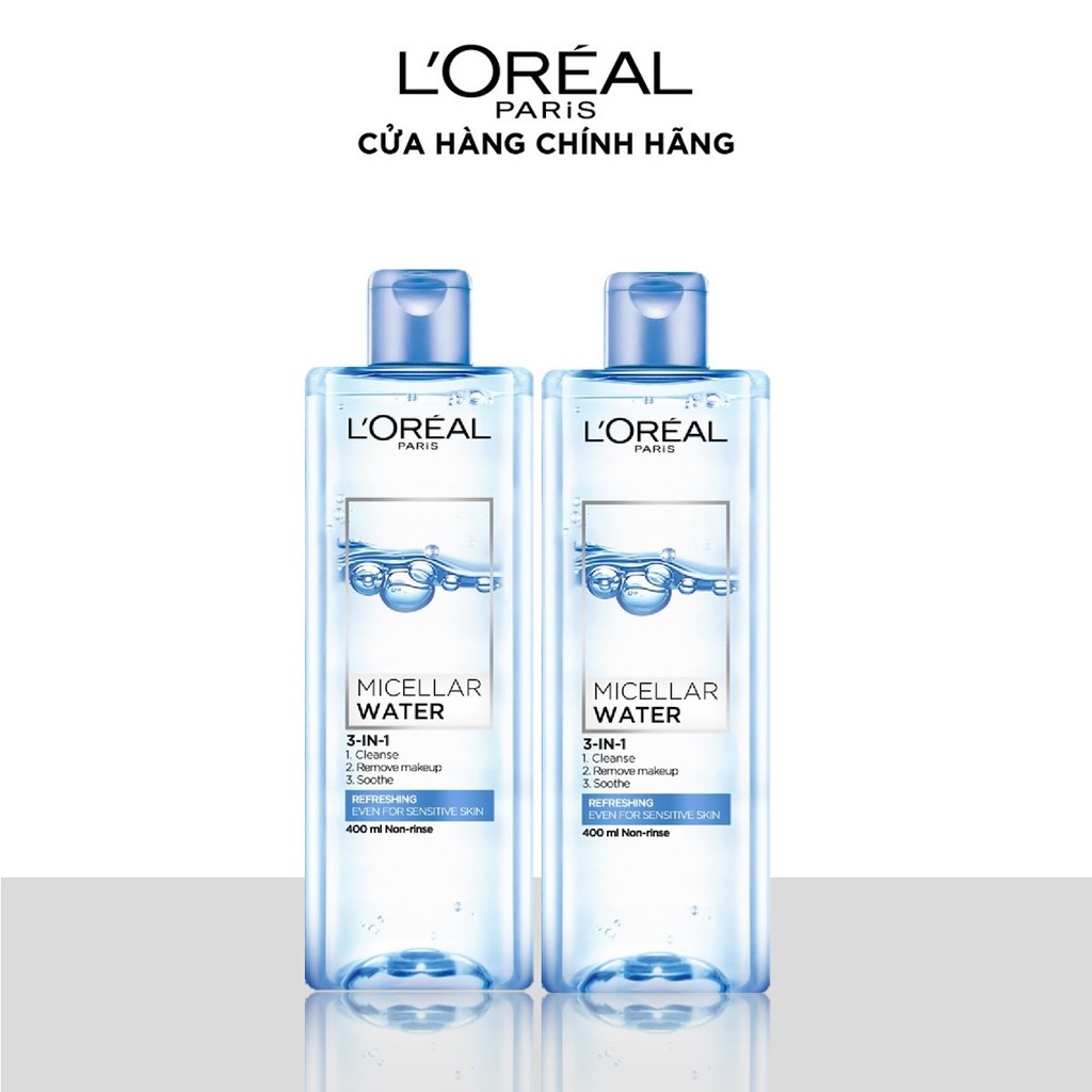 Bộ 2 nước tẩy trang đa năng 3in1 tươi mát L'Oreal Paris (xanh dương nhạt) 400ml
