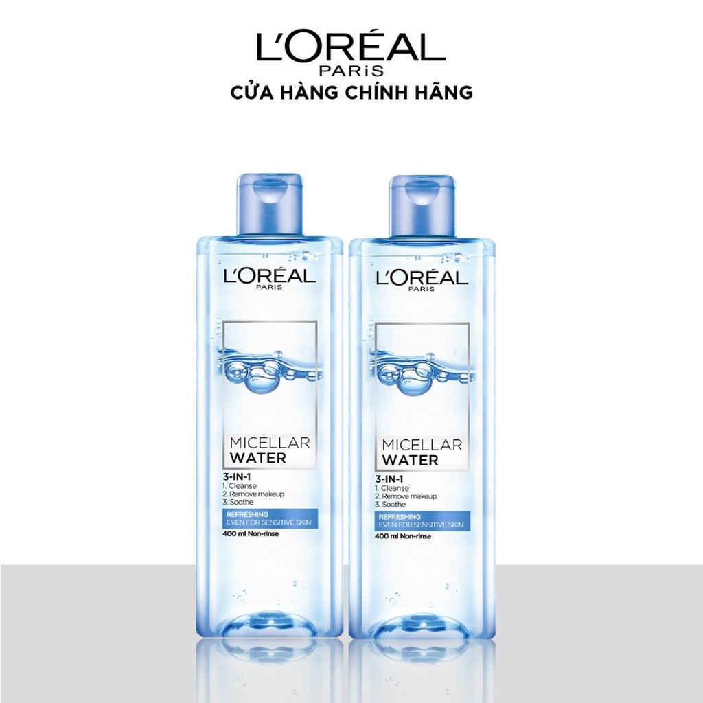 Bộ 2 nước tẩy trang đa năng 3in1 tươi mát L'Oreal Paris (xanh dương nhạt) 400ml