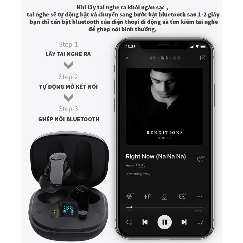 Tai nghe bluetooth HITOOR  không dây XT18 TWS 5.0 mới Tai nghe loa siêu trầm màn hình LED kỹ thuật số Pin khỏe sạc nhanh