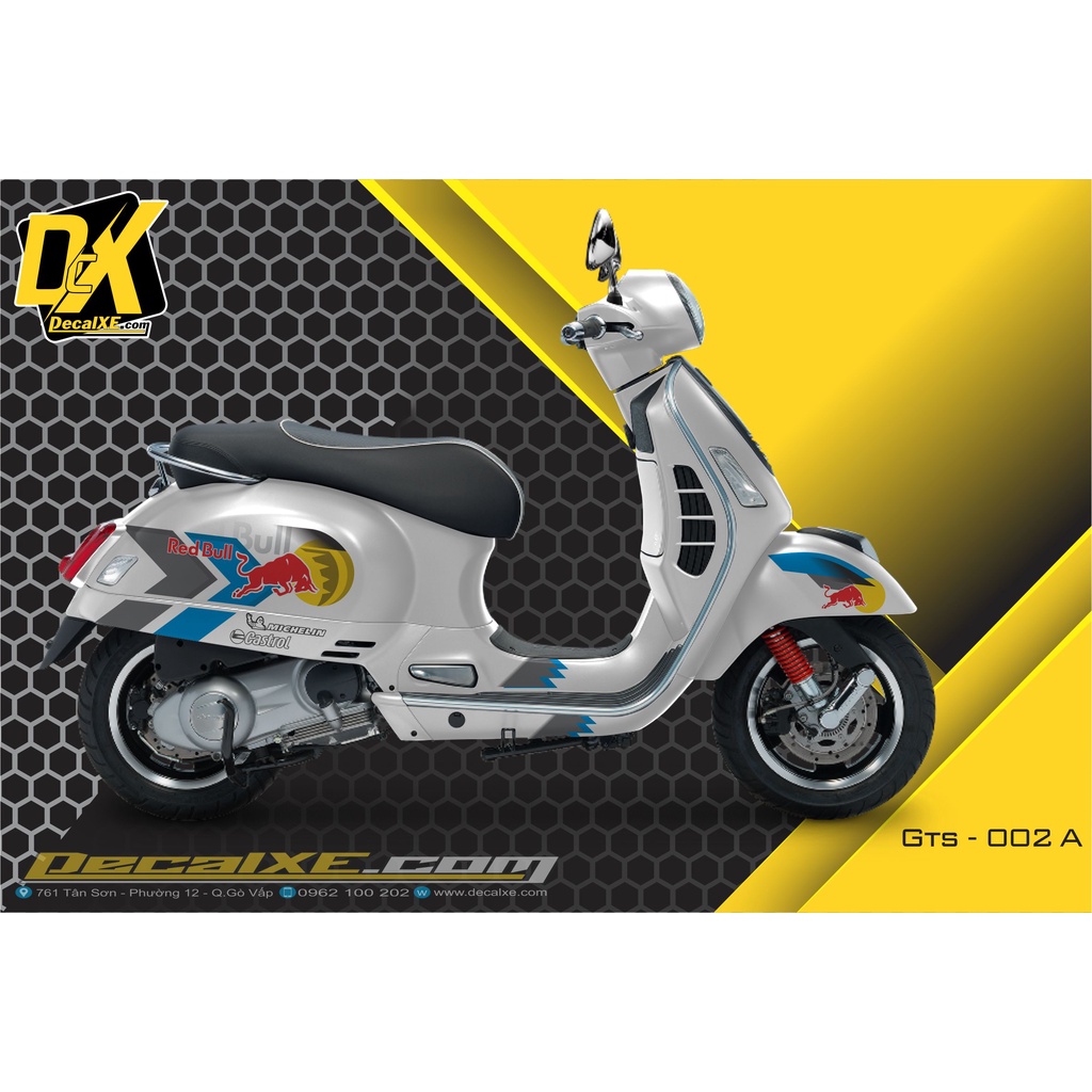 Tem thiết kế dán xe VESPA GTS | Chất Liệu Decal Cao Cấp Chống Nước, Bền Màu, Cắt Khuôn Sẵn Dễ Dán | VESPAGTS-002