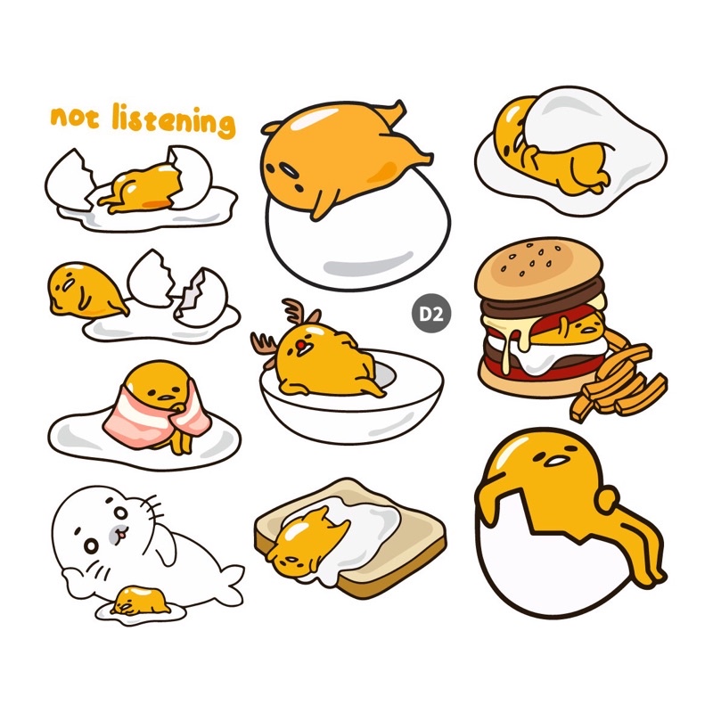 Bộ 10 Sticker dán cao cấp chủ đề GUDETAMA - Dùng dán Xe, dán mũ bảo hiểm, dán Laptop, dán Vali NT40