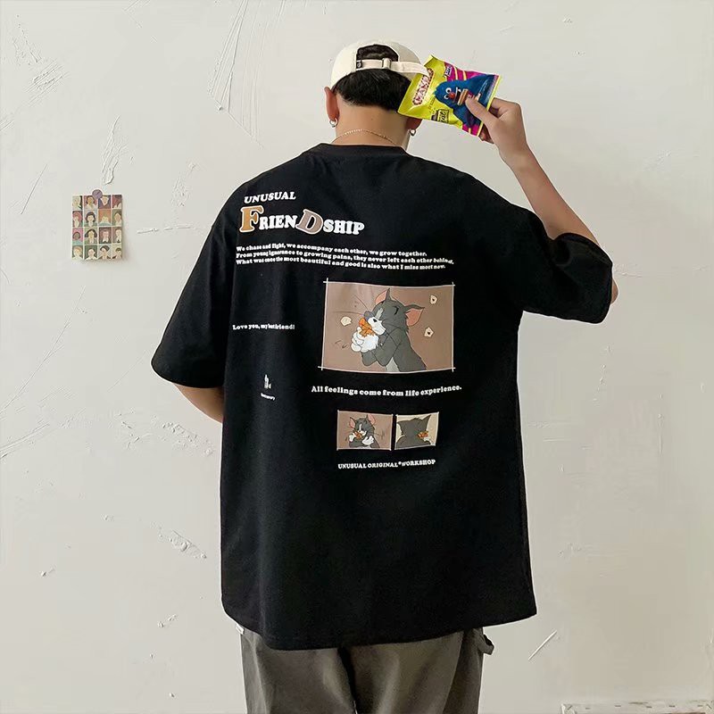 Áo thun ngắn tay dáng rộng in hình tom phong cách hàn quốc dành cho nam và nữ