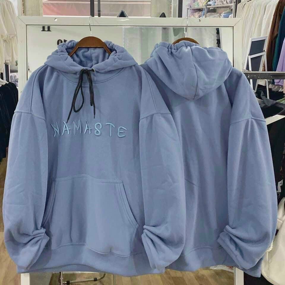 Áo Hoodie Unisex nỉ bông ngoại form dáng rộng tay phồng Nam Nữ mặc cặp cực xinh thêu NAMASTE sihienlinh