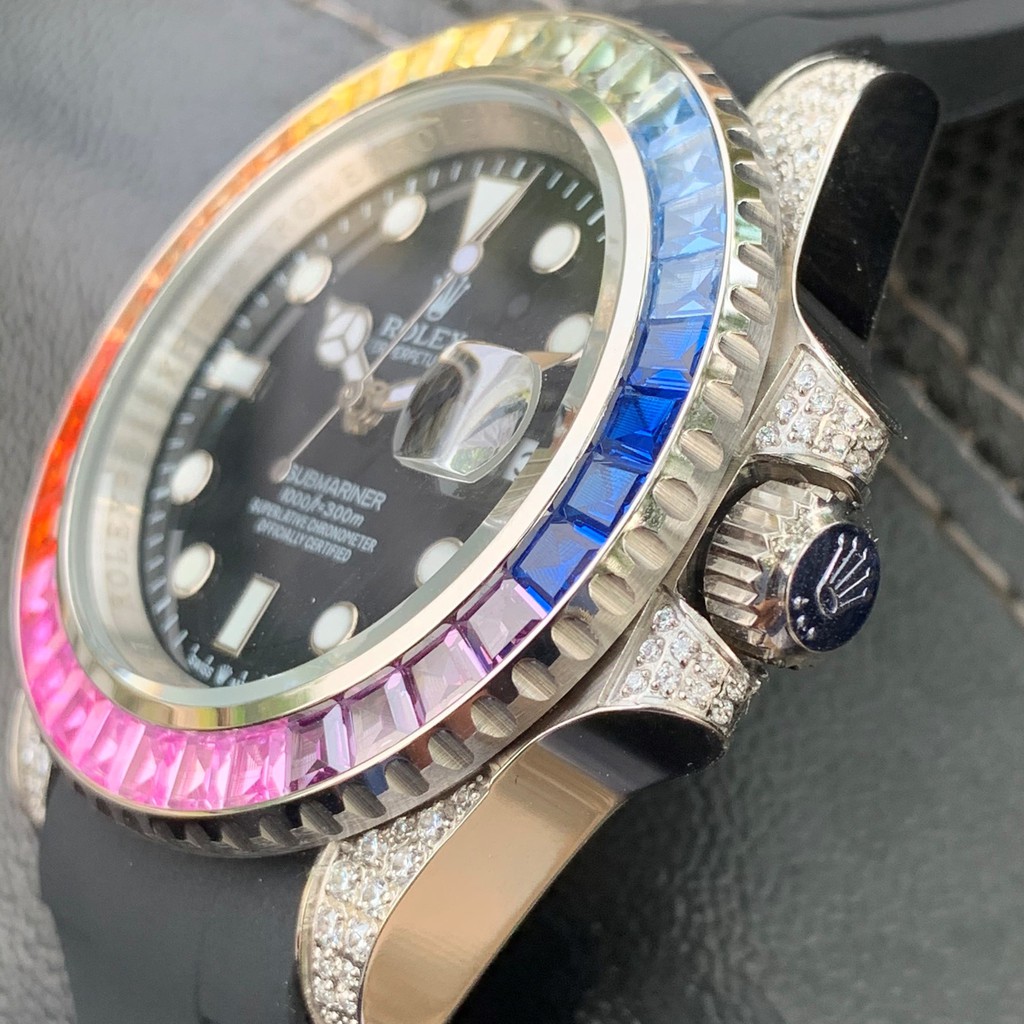 Đồng Hồ Nam RL RAINBOW Viền Đá, Máy Cơ Automatic Nhật, Size 41mm, Chống Nước 300m [Bảo Hành 18 Tháng - 1 Đổi 1 15 Ngày]