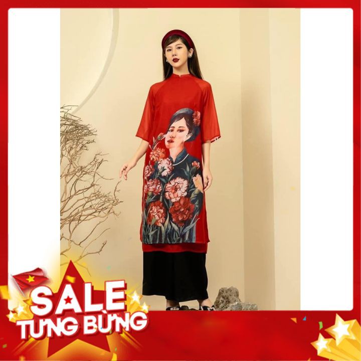 Áo cách tân cô gái đỏ 4 tà đẹp, trẻ trung