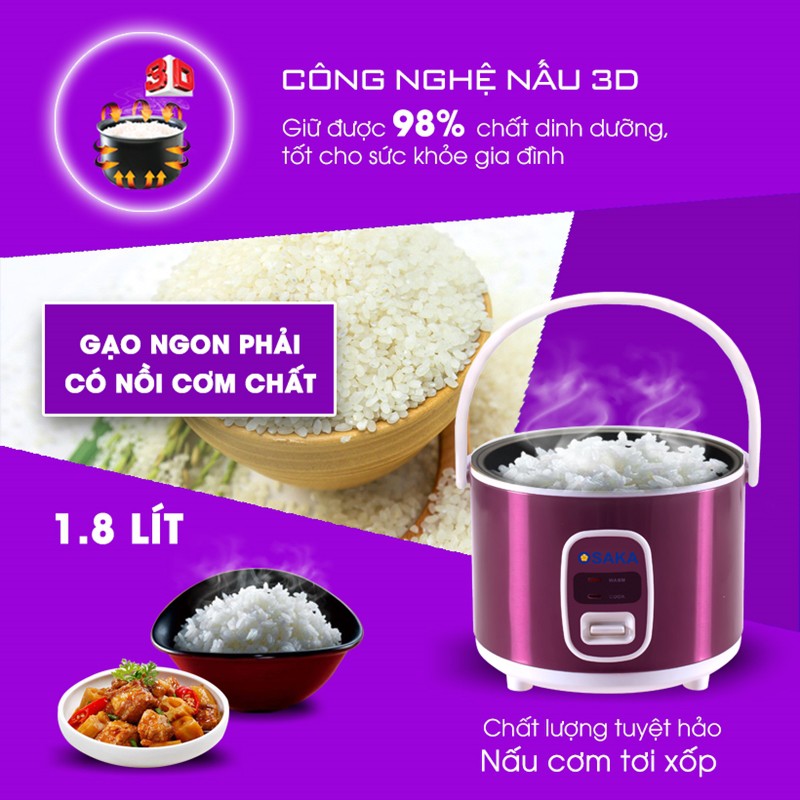 Osaka Nồi cơm điện RC618PV - 1,8 Lít