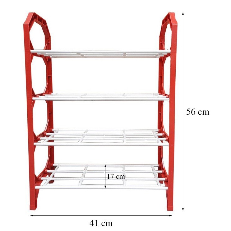 Kệ để giày dép, sách vở, đồ dùng đa năng 4 tầng lắp ráp xếp gọn bằng nhựa và inox, kệ đựng giá để giầy 4 ngăn tiện dụng