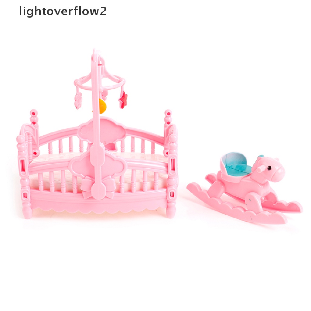 Giường Ngủ Và Ngựa Gỗ Thu Nhỏ Trang Trí Nhà Búp Bê