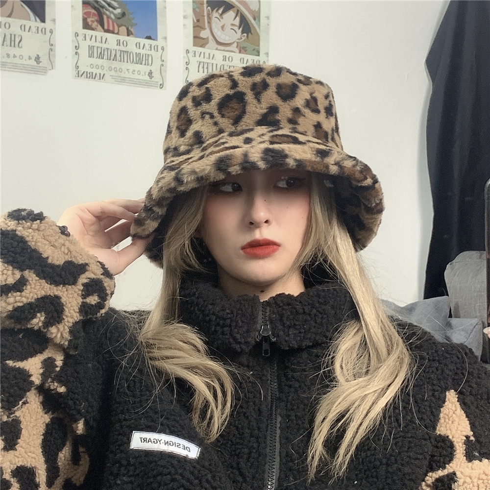 Nón Bucket Vải Bông 22M300 In Họa Tiết Da Báo Phong Cách Hàn Quốc Hợp Mùa Thu Đông Cho Nữ