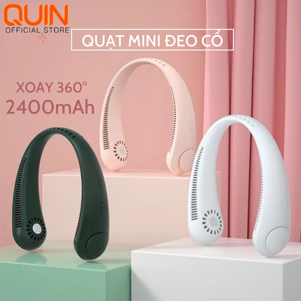 Quạt Mini Đeo Cổ Không Cánh Chạy Êm Mát Sạc USB Tiện Lợi Pin 2400mAh