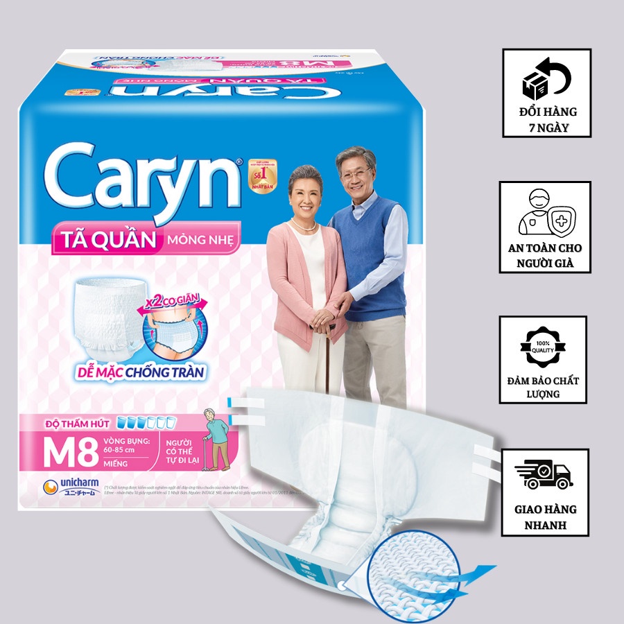 Tã Bỉm Quần Người Lớn Caryn Mỏng Nhẹ Chống Tràn Size M32, L28