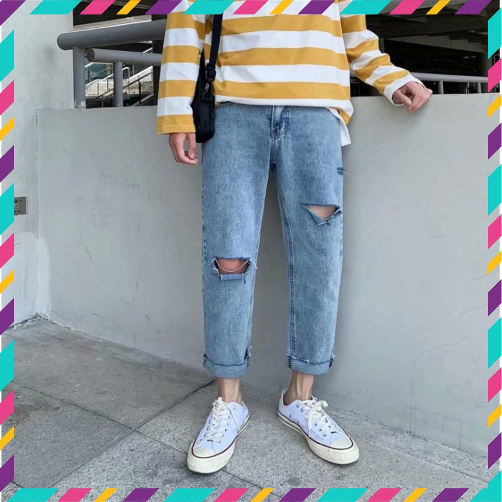 Quần baggy jean nam rách gối phong cách ulzzang siêu hot | BigBuy360 - bigbuy360.vn