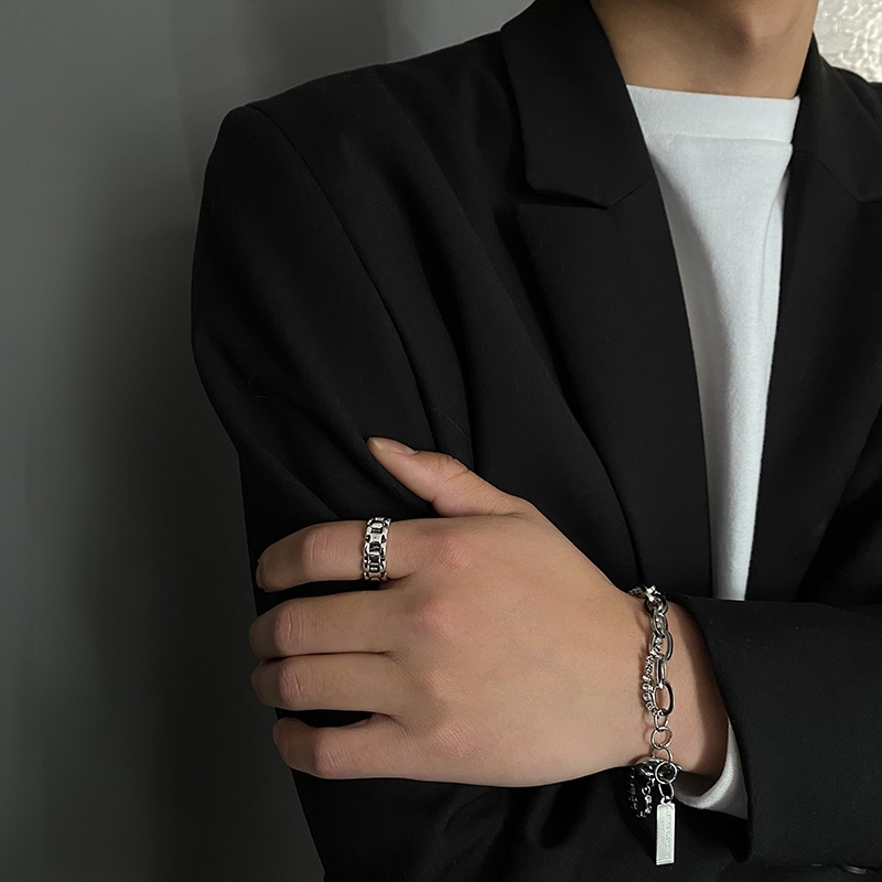 Nhẫn Bạc Phối Dây Xích Phong Cách Hip Hop Cổ Điển