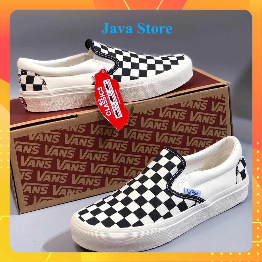 Giày Thể Thao Vans Caro Lười Slip On Nam Nữ Lót Da Cao Cấp
