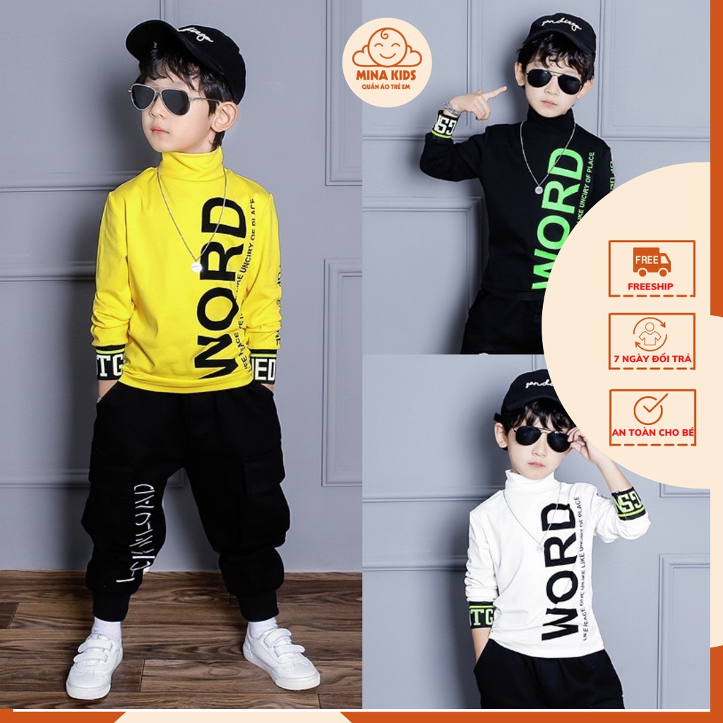 Áo giữ nhiệt cổ cao 3 phân cho bé trai,áo cottong len tay dài .quần áo trẻ em 1-6tuổi mina kids an toàn cho bé