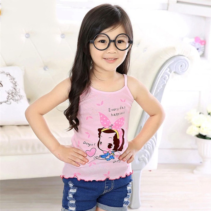 Áo thun cotton 2 dây mát mẻ họa tiết đáng yêu cho bé 3-8 tuổi BBShine - A010