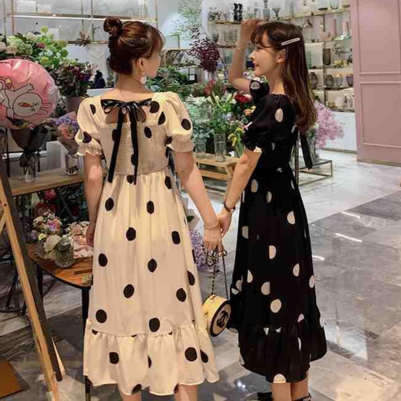 Đầm thời trang mùa hè Hàn Quốc họa tiết chấm bi đơn giản ngọt ngào cho nữ