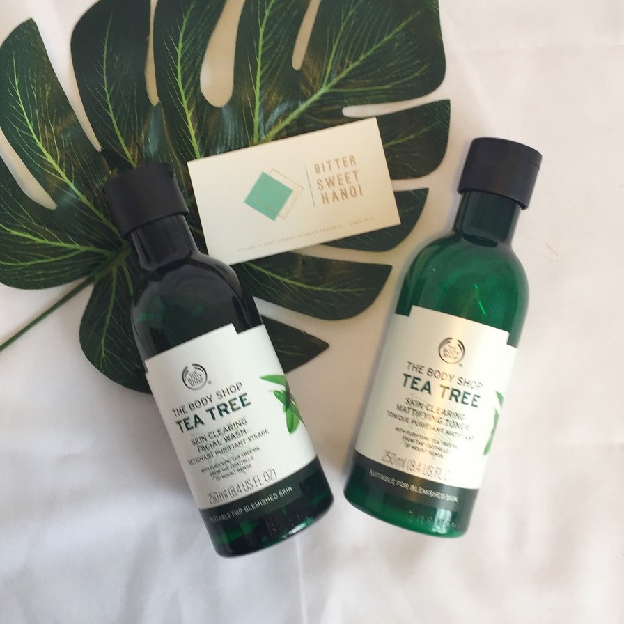 SỮA RỬA MẶT GEL skin clearing facial wash VÀ TONER tràm trà TEA TREE THE BODY SHOP