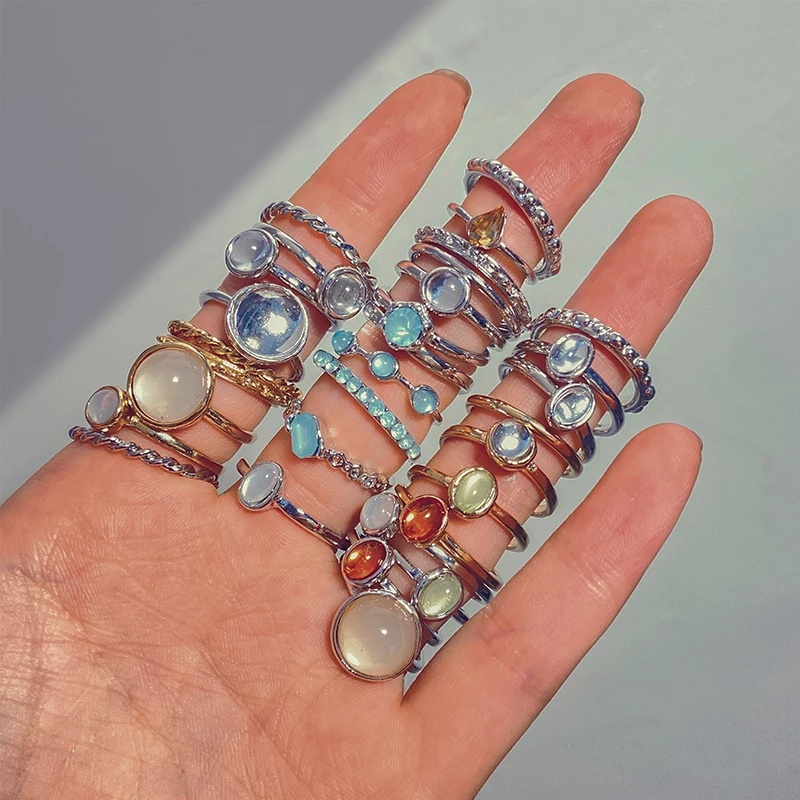 Bộ 8 nhẫn đính đá hình giọt nước nhiều màu thời trang dành cho nữ