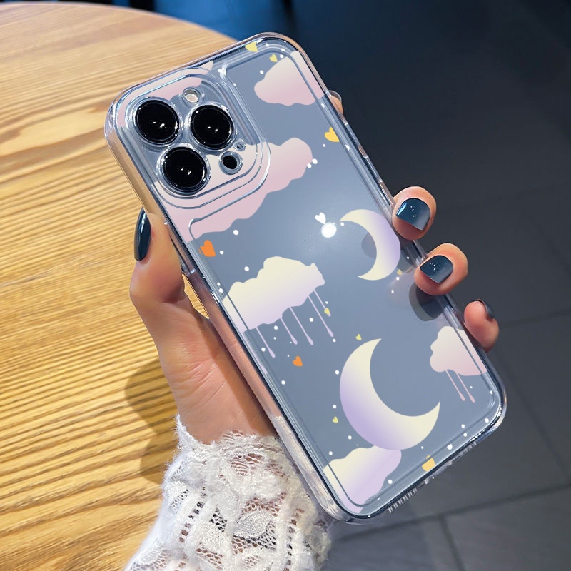 Ốp Điện Thoại TPU Gel Đệm Khí Trong Suốt Viền Vuông In Hình Mặt Trăng Cho iPhone 13 Pro Max 14 12 iPhone 11 XR 8 7 SE 2022