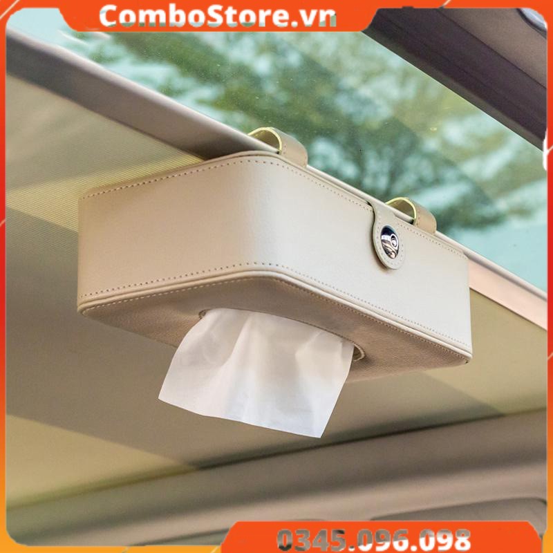 Hộp đựng khăn giấy trên ô tô xe hơi có dây đeo cao cấp