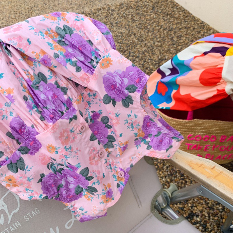 Đầm Cổ Vuông In Họa Tiết Phong Cách Hàn Quốc Thời Trang Mùa Hè Xinh Xắn Cho Bé Gái